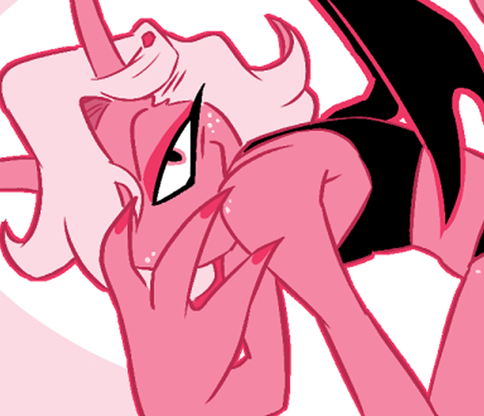 Baz peeking through fingers and leering seductively.