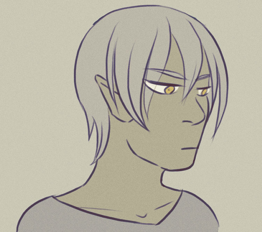 Man with straight hair and pointed ears looking kinda sad.