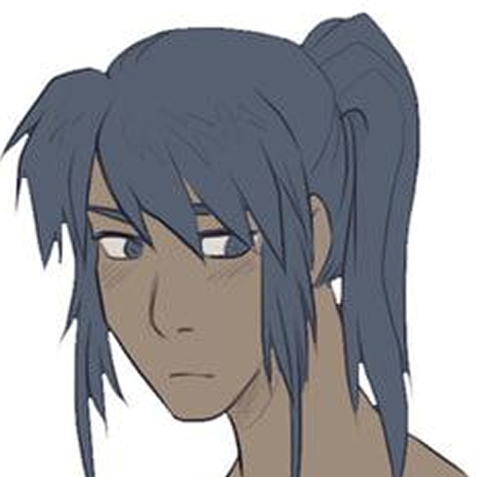 portrait of zahir with dark hair pulled up into a ponytail.